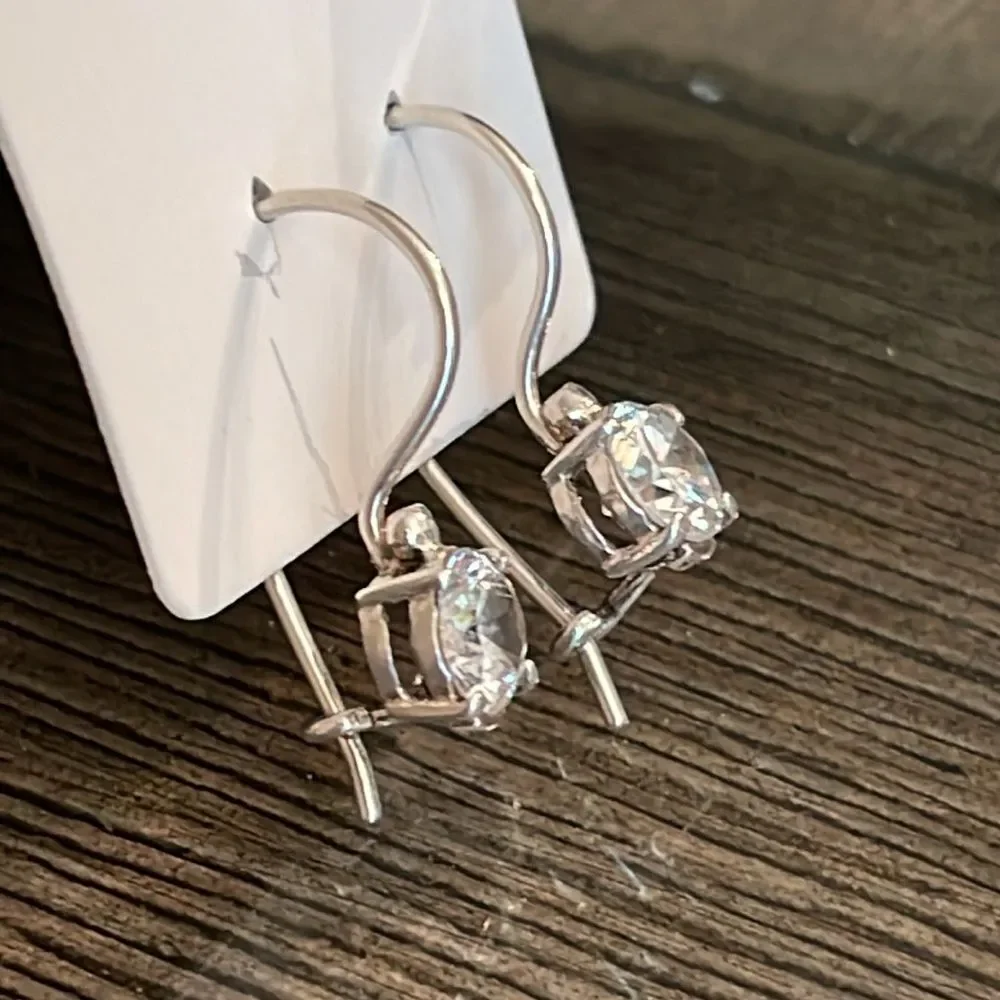 Vintage Sterling Silver Wire CZ Earrings